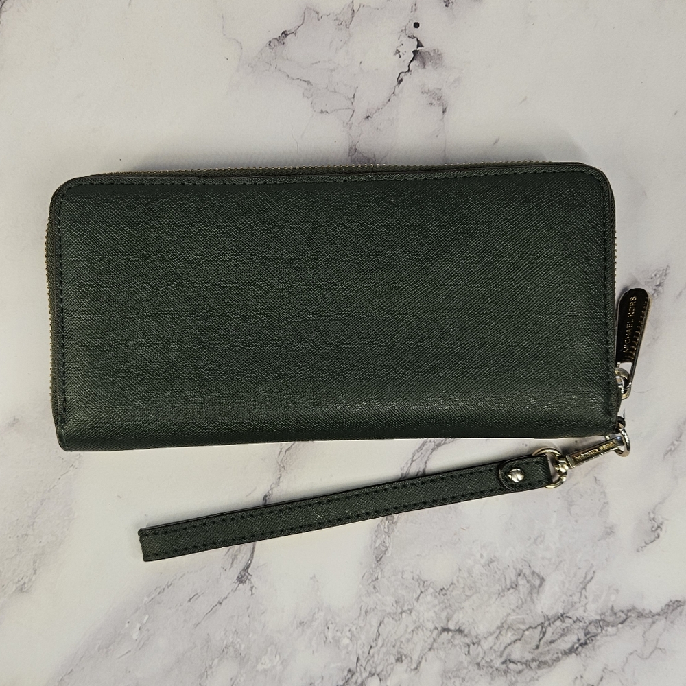 SALE! Michael Kors Green Leather Wallet with Wrist Strap - Picture 2 of 4